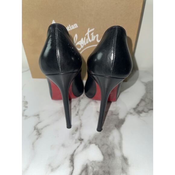 ChristianLouboutin Black Peep-Toe Stiletto Heels Size39 with Signature Red Soles - Picture 4 of 4